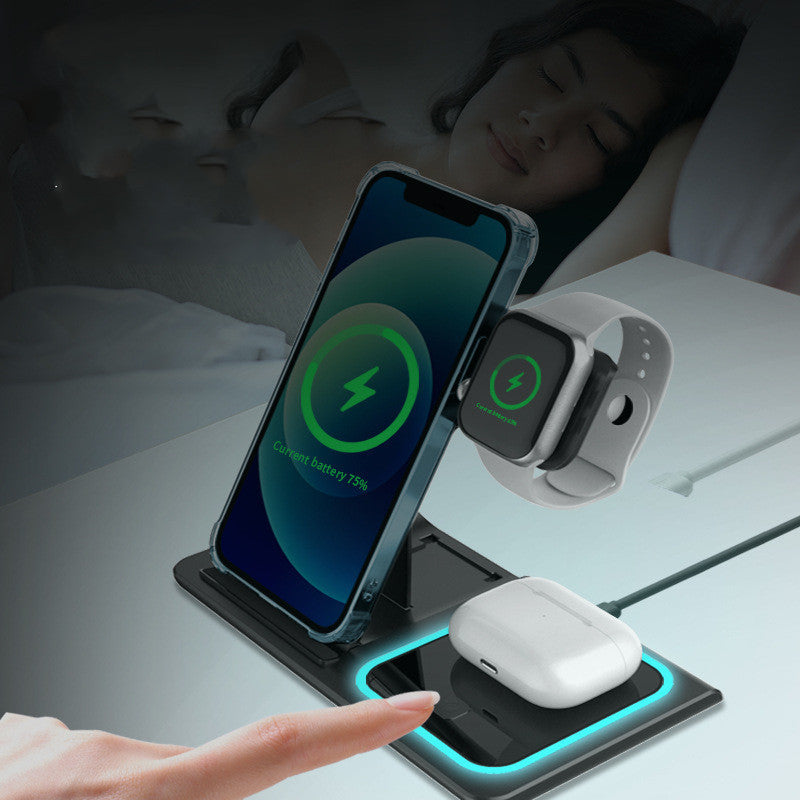 Three-in-one Wireless Charger Electrical Foldable Double Wire Ambience Light Mobile Phone Wireless Charger Wireless Charger wristelite